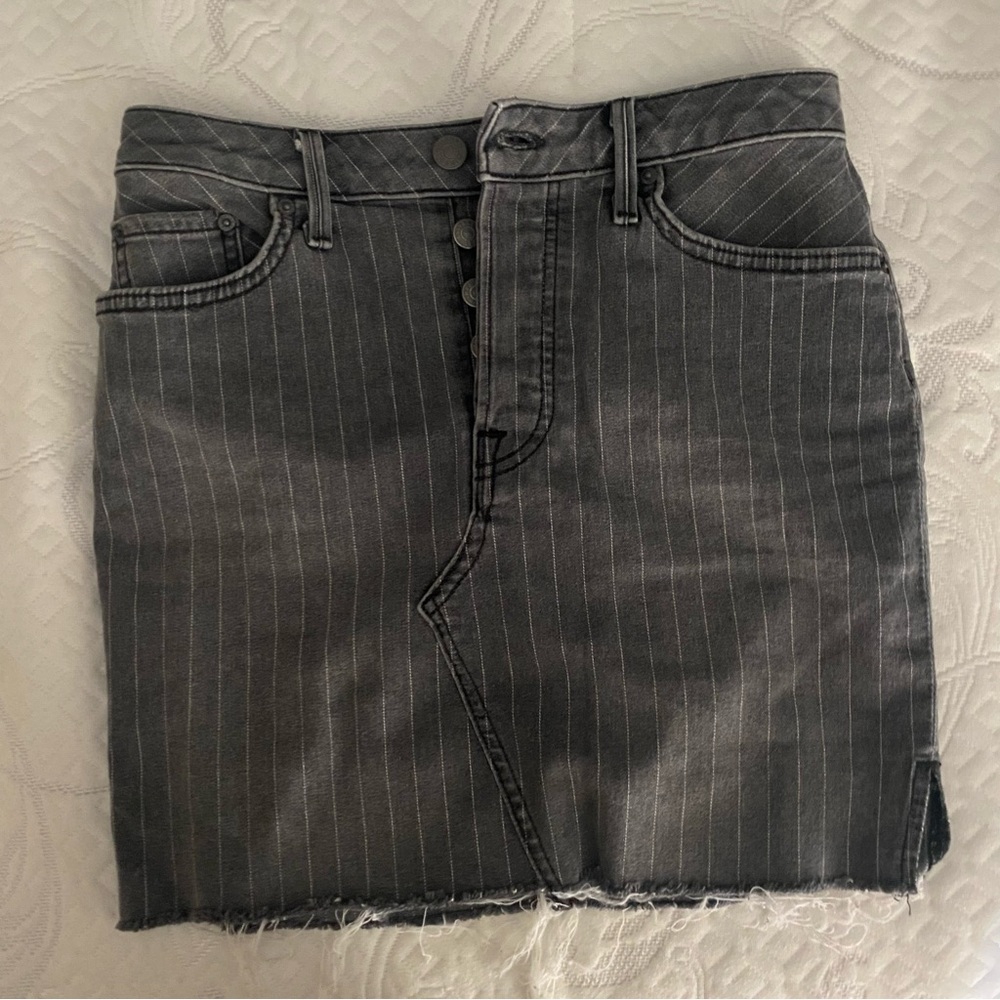 GRLFRND Washed Black Pinstripe Denim Mini Skirt